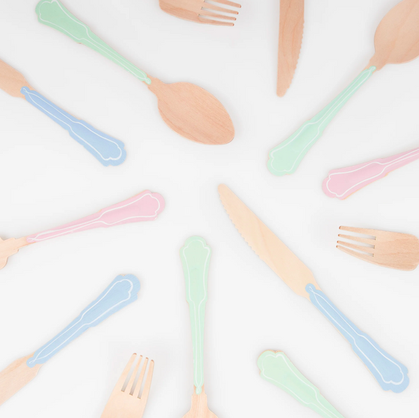 Pastel Wooden Cutlery Elegant (24x)