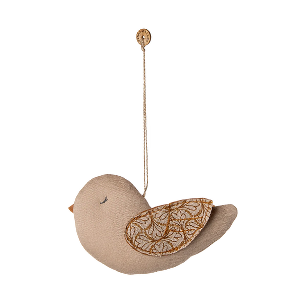 Stoffornament Vogel Winterherz Sand