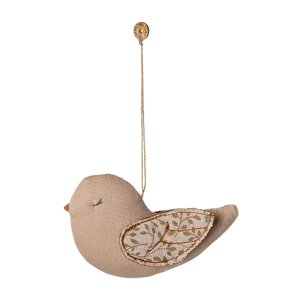 Stoffornament Vogel Äste Blau