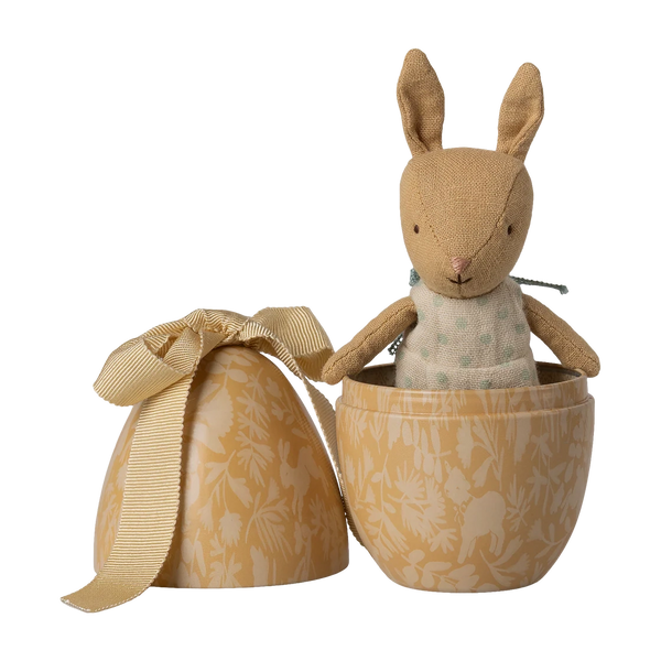 Easter egg with micro rabbit, small, cream-yellow 