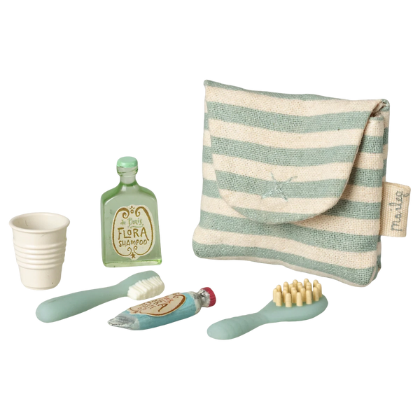 Zahnbürsten-Set in Tasche Maus Blau gestreift