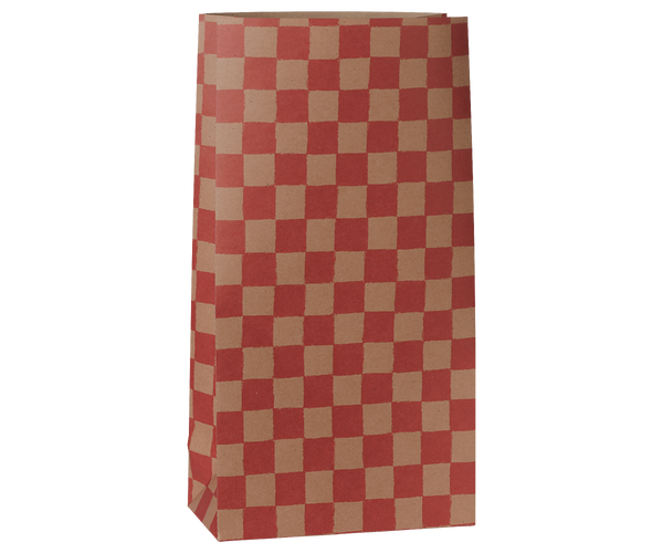 Maileg Geschenkbeutel Medium aus Papier, Karo-Muster in Puder und Rot