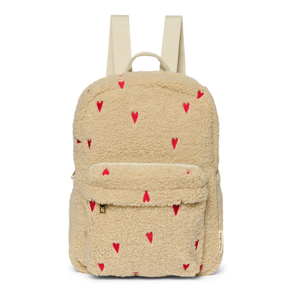 Studio Noos-Ecru Teddy Hearts Midi Rucksack-Beluga Kids