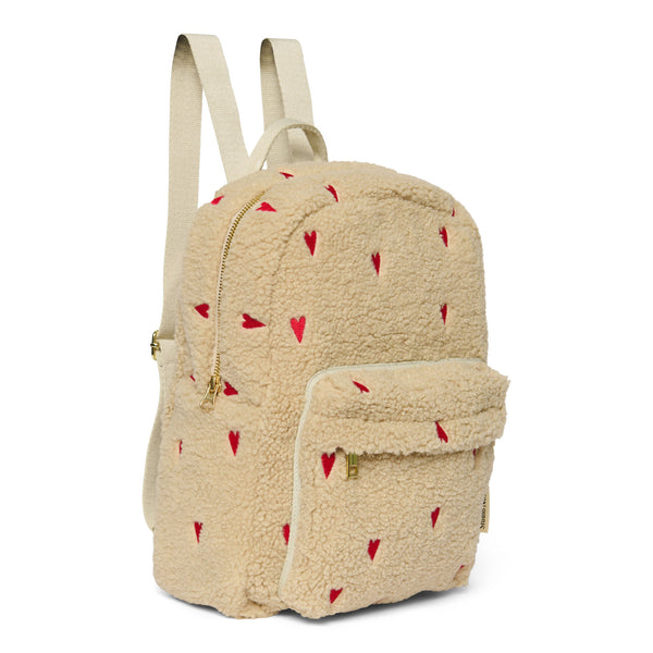 Studio Noos-Ecru Teddy Hearts Midi Rucksack-Beluga Kids