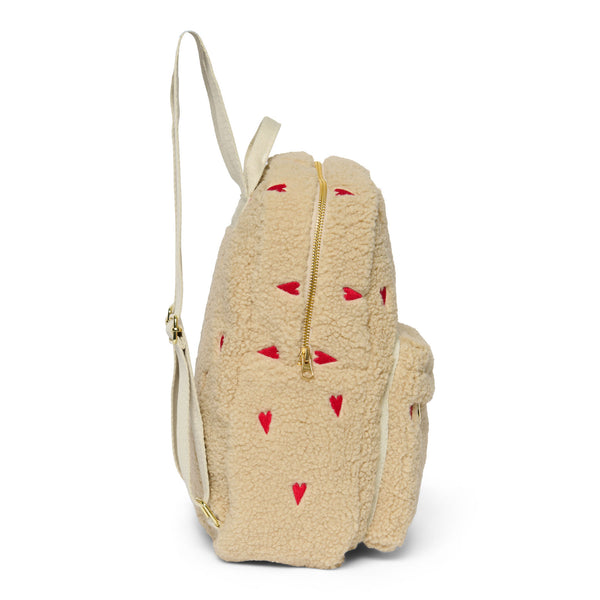 Studio Noos-Ecru Teddy Hearts Midi Rucksack-Beluga Kids