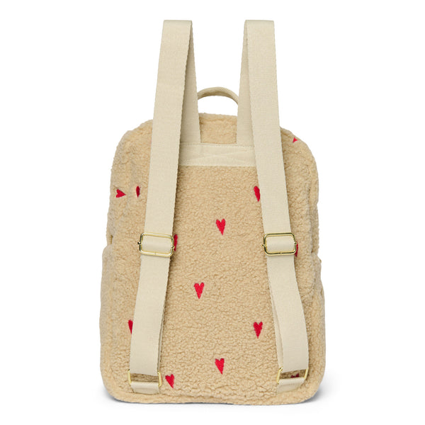 Studio Noos-Ecru Teddy Hearts Midi Rucksack-Beluga Kids