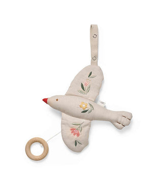 Dear April Spieluhr Singvogel Field Soft White aus Naturleinen, 20 cm