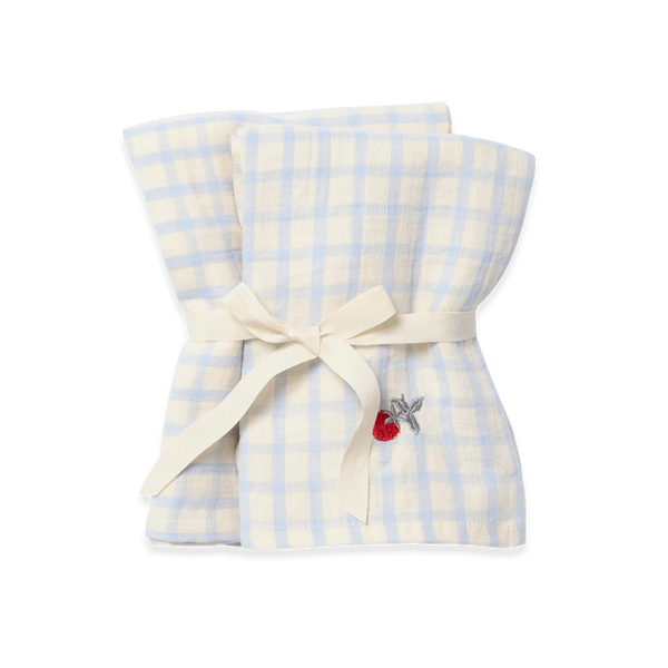 Lot de 2 couvertures en mousseline Petit vichy bleu ciel