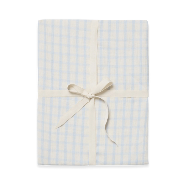Drap housse mousseline Vichy Bleu Ciel