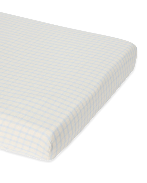 Drap housse mousseline Vichy Bleu Ciel