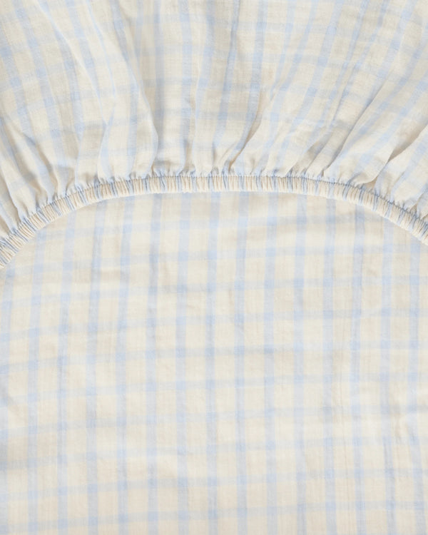 Drap housse mousseline Vichy Bleu Ciel