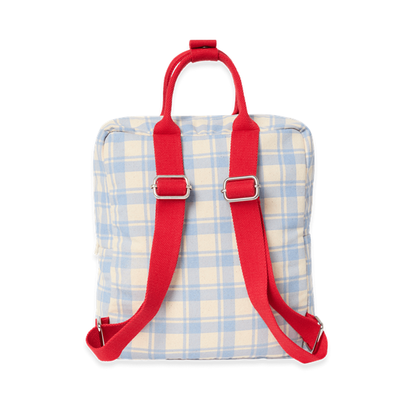 Petit sac à dos en tissu écossais bleu ciel