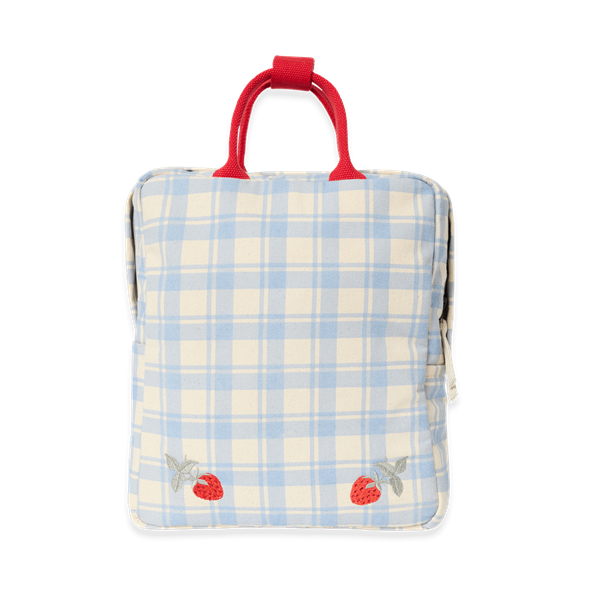 Petit sac à dos en tissu écossais bleu ciel