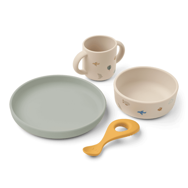 Liewood Geschirr-Set Vivi Flying Sandy aus Silikon, 4-teilig