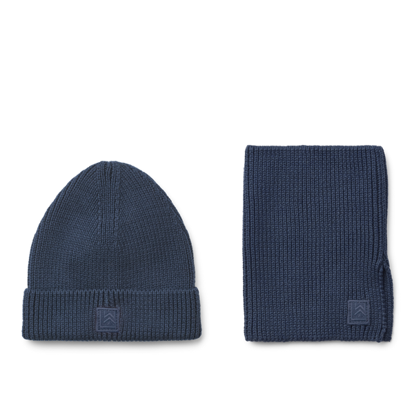 Lina Beanie + Halswärmer Geschenk-Set Classic Navy