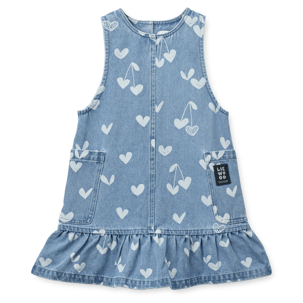 Robe en jean Angelica à imprimé cœur / jean bleu clair
