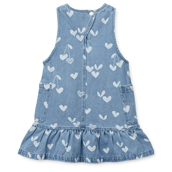 Robe en jean Angelica à imprimé cœur / jean bleu clair