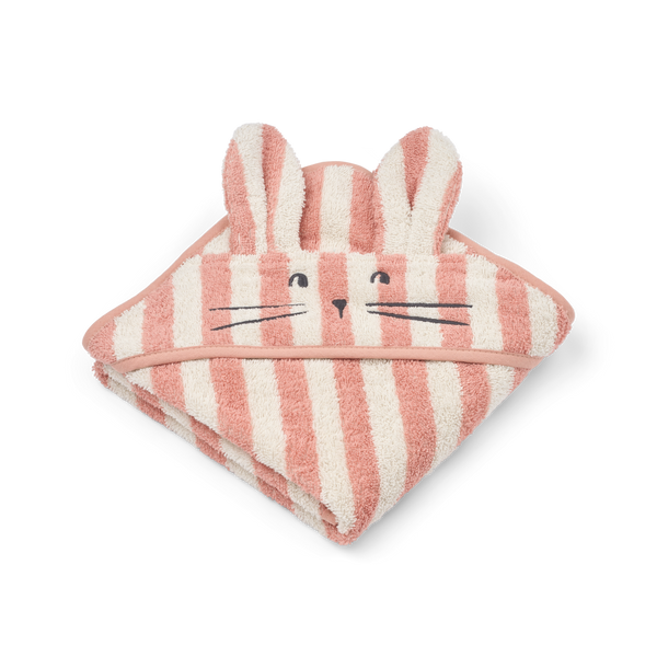 Serviette de bain à capuche Albert, rayures corail blush / crème de la crème