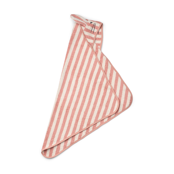 Serviette de bain à capuche Albert, rayures corail blush / crème de la crème