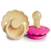 Lot de 2 sucettes en latex Daisy Jonquille/Fuchsia