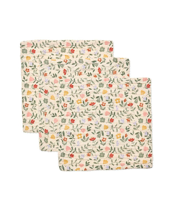 Dear April Musselin-Waschlappen Ren Flower Market im 3er-Pack, je 30 × 30 cm