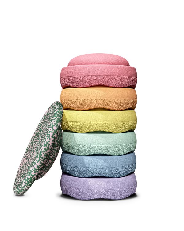 Limited: Stapelstein® Rainbow Pastell 6 + gratis Board dark green & blush
