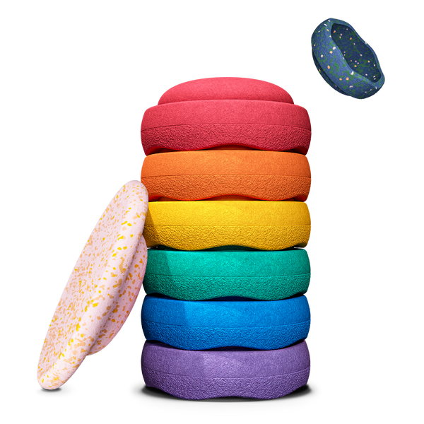 Stapelstein® Spring Special Rainbow Classic 6 + free board and mini dark blue