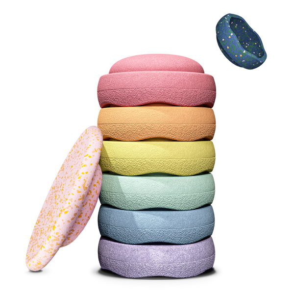 Stapelstein® Spring Special Rainbow Pastel 6 + free board and mini dark blue