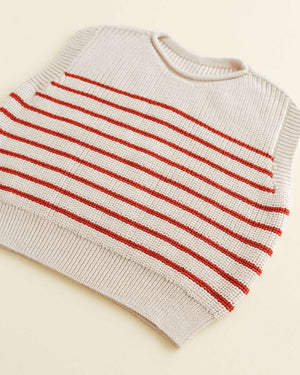 Hvid Merino-Weste Harvey Cream / Red aus Merinowolle – Detail
