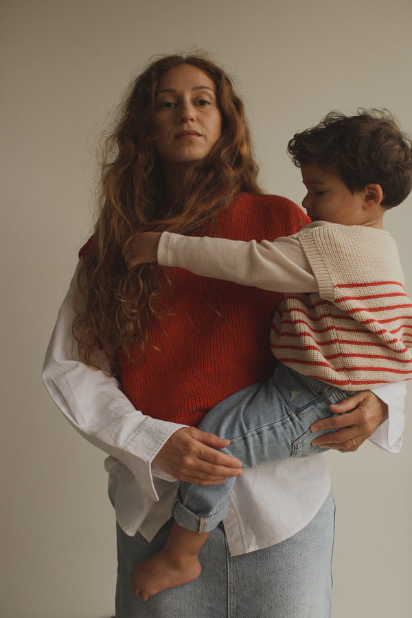 Merino-Weste Harvey Cream / Red