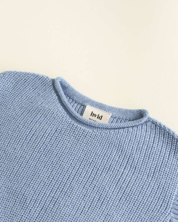 Hvid Merino-Weste Harvey Light Blue von hinten
