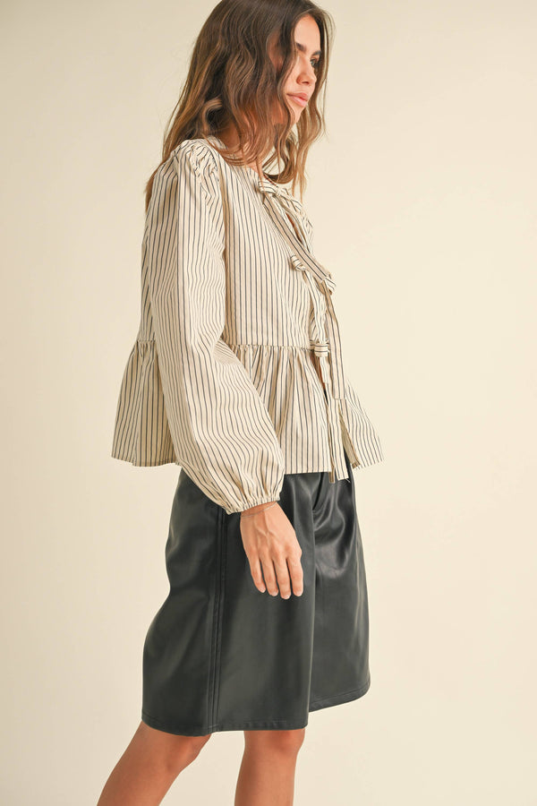 Striped tie-front blouse