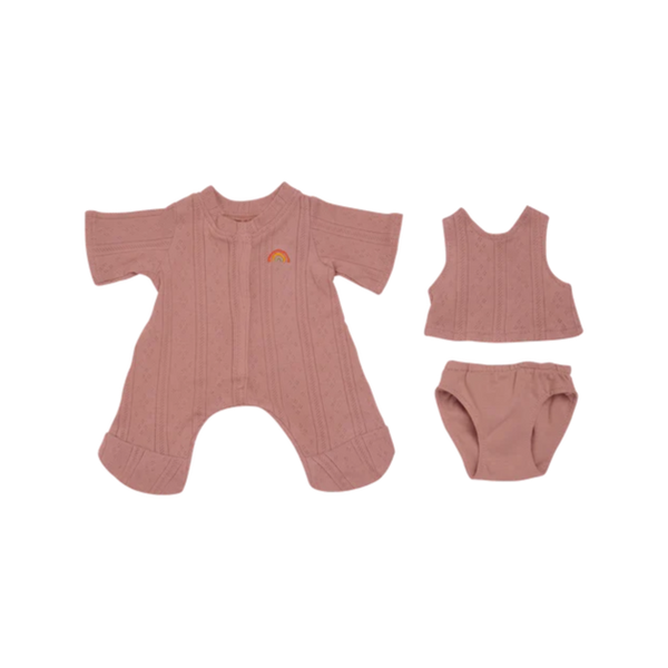 Ensemble pyjama en pointelle rose pour poupée Dinkum