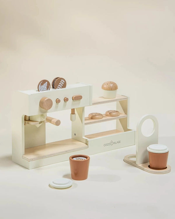 Wooden Coffee Shop Playset with Accessories