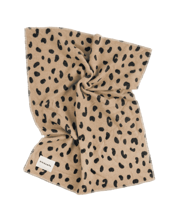 BINIBAMBA Biniblanket Merino-Babydecke im Leopardenprint, 75 × 100 cm
