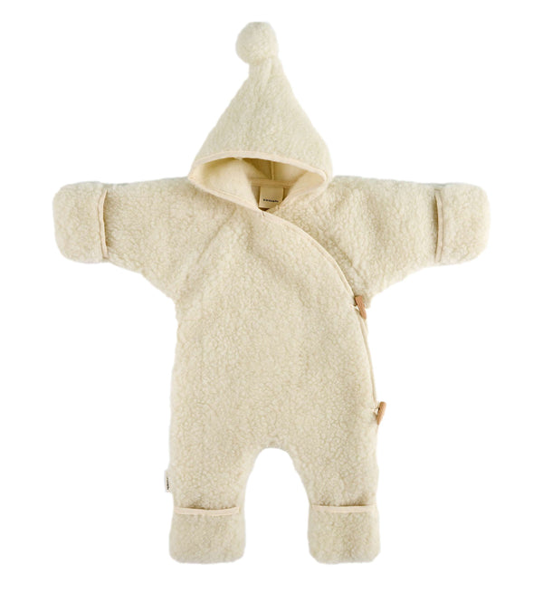 BINIBAMBA Snugglesuit Merino-Overall in Milk mit geschlossenen Füsschen