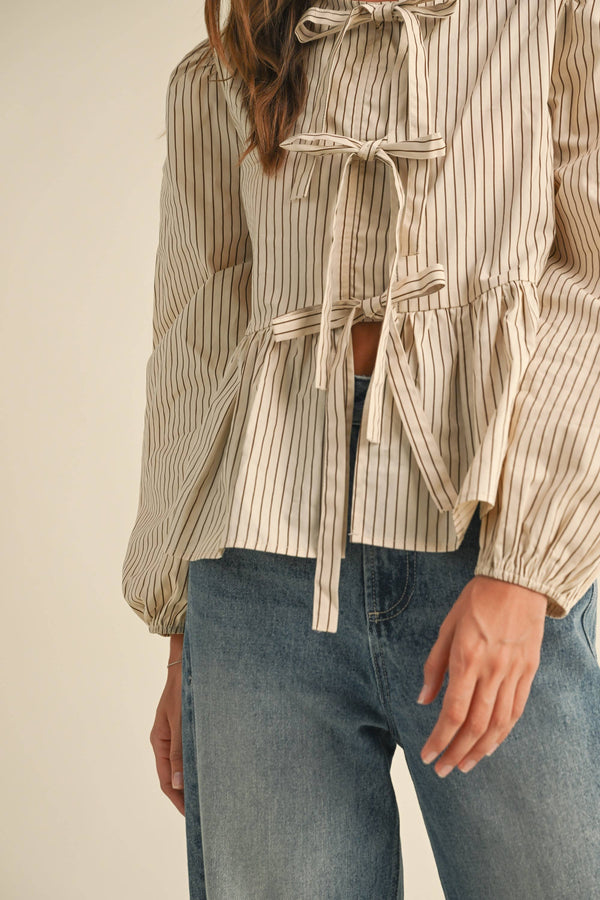 Striped tie-front blouse