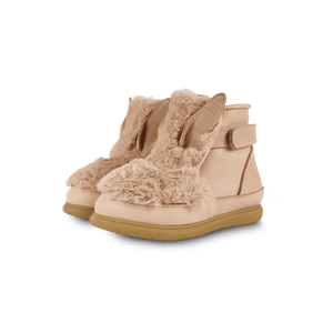 Donsje Roumi Babyschuhe in Warm Beige mit flauschigen Hasenohren