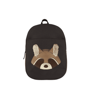 Donsje Sifo Kinderrucksack Raccoon Espresso – Rucksack mit Waschbär-Gesicht