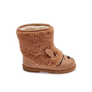 Donsje Wadou Winterstiefel Alpaca Beige – lockige Wolle in Nahaufnahme