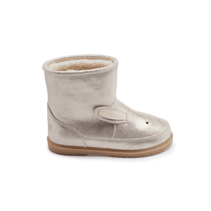 Donsje Xelly Winterstiefel Bunny Silver – Metallic-Leder von schräg oben