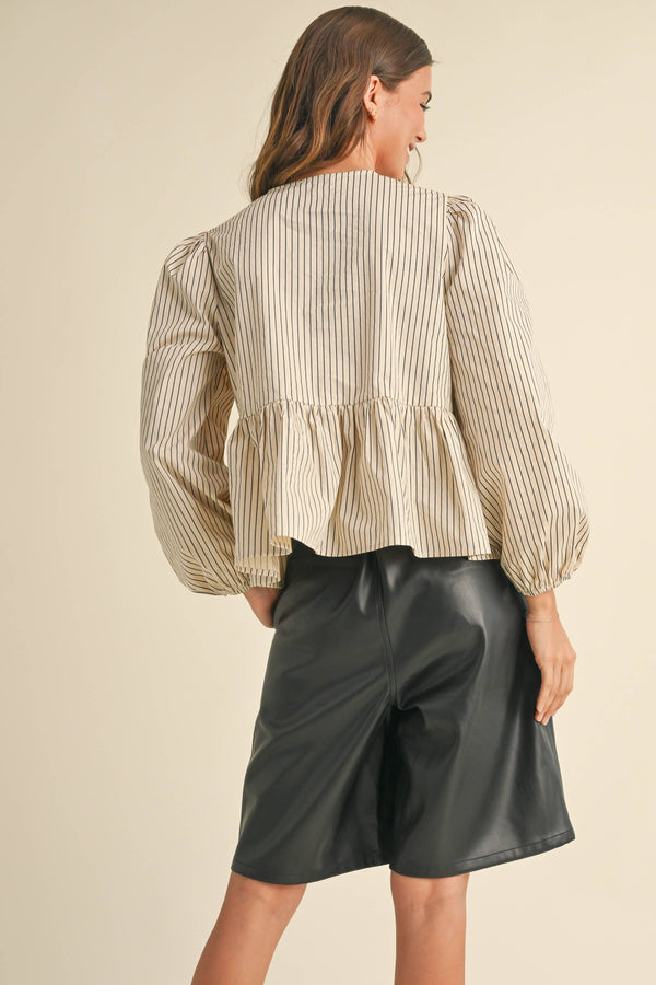 Striped tie-front blouse