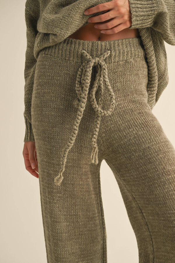 Knitted Pants with Drawstring Olive