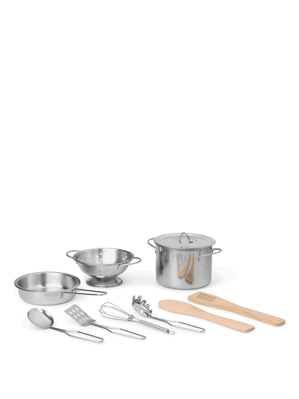 ferm LIVING Toro Spielküchen Zubehör-Set aus Edelstahl und Buchenholz