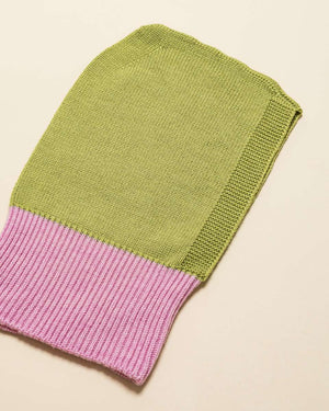 Hvid Balaclava Sturmhaube Lime Pop / Cotton Candy aus 100 % Merinowolle, Grösse 3 bis 5 Jahre