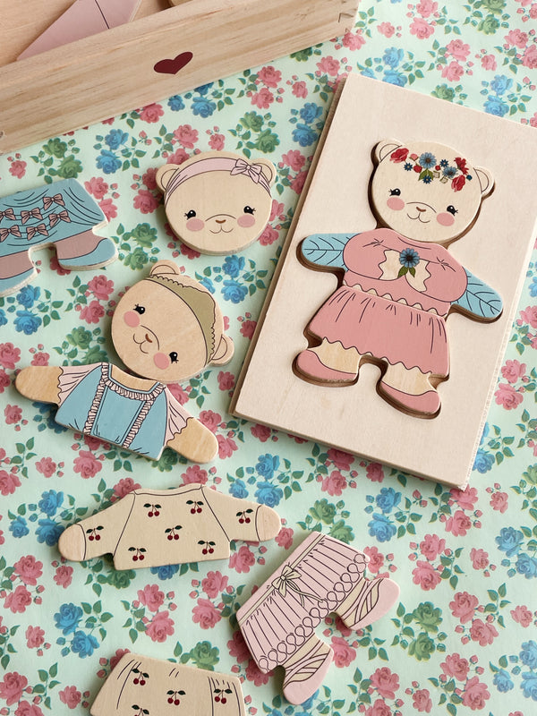 Holzpuzzle Teddy Dress Up Dusty Pink