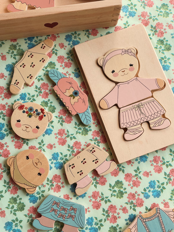 Holzpuzzle Teddy Dress Up Dusty Pink