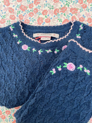 Rosettenstrick der Rosier Hose Ensign Blue in Nahaufnahme