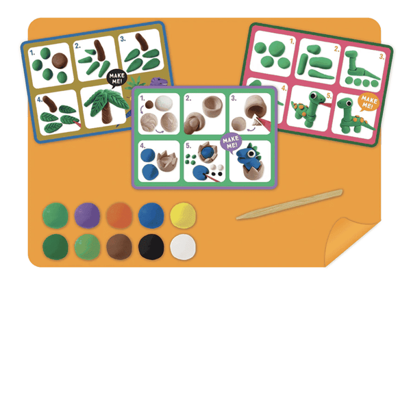 Floss & Rock Clay & Play Dinosaurier, Silikonmatte und Holzwerkzeug