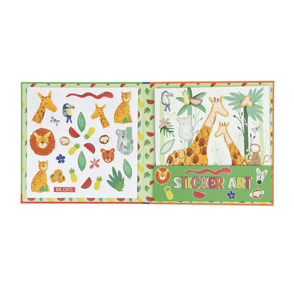 Floss & Rock Stickerbuch Jungle, aufgeschlagene Dschungel-Szene